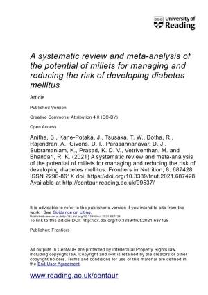 A Systematic Review and Meta-Analysis of the Potential of Millets for Managing and Reducing the Risk of Developing Diabetes Mellitus