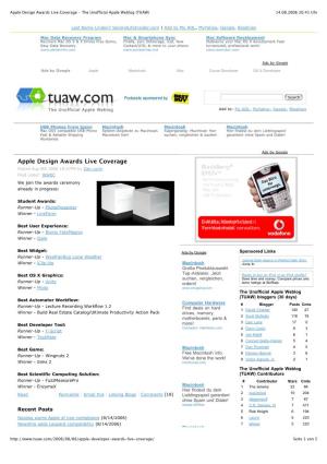 Apple Design Awards Live Coverage - the Unofficial Apple Weblog (TUAW) 14.08.2006 20:41 Uhr
