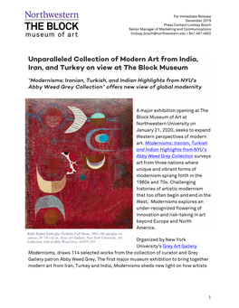 Unparalleled Collection of Modern Art from India, Iran, and Turkey on View at the Block Museum