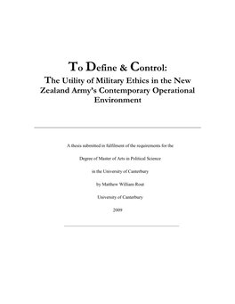 The Utility of Military Ethics in the New Zealand Army’S Contemporary Operational Environment