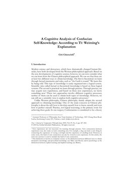 A Cognitive Analysis of Confucian Self-Knowledge: According to TU Weiming’S Explanation
