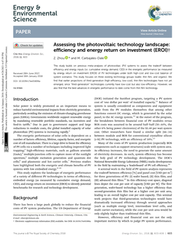 Assessing the Photovoltaic Technology Landscape: Efficiency and Energy Return on Investment