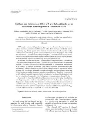 Synthesis and Vasorelaxant Effect of 9-Aryl-1, 8-Acridinediones As