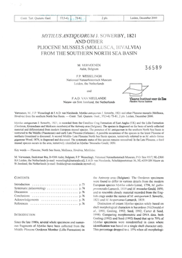 MYTILUS ANTIQUORUM I. SOWERBY, 1821 and OTHER PLIOCENE MUSSELS (MOLLUSCA, BIVALVIA) from the SOUTHERN NORTH SEA BASIN