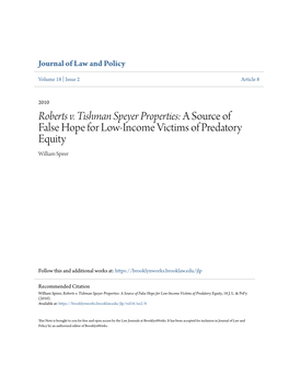 Roberts V. Tishman Speyer Properties: a Source of False Hope for Low-Income Victims of Predatory Equity William Spirer