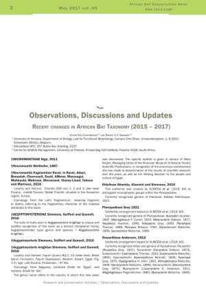 Observations, Discussions and Updates