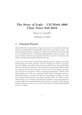 The Story of Logic – CS/Math 4860 Class Notes Fall 2019
