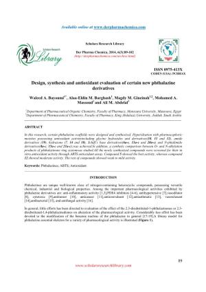 Design, Synthesis and Antioxidant Evaluation of Certain New Phthalazine Derivatives