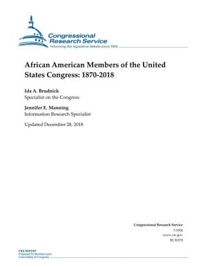 African American Members of the United States Congress: 1870-2018