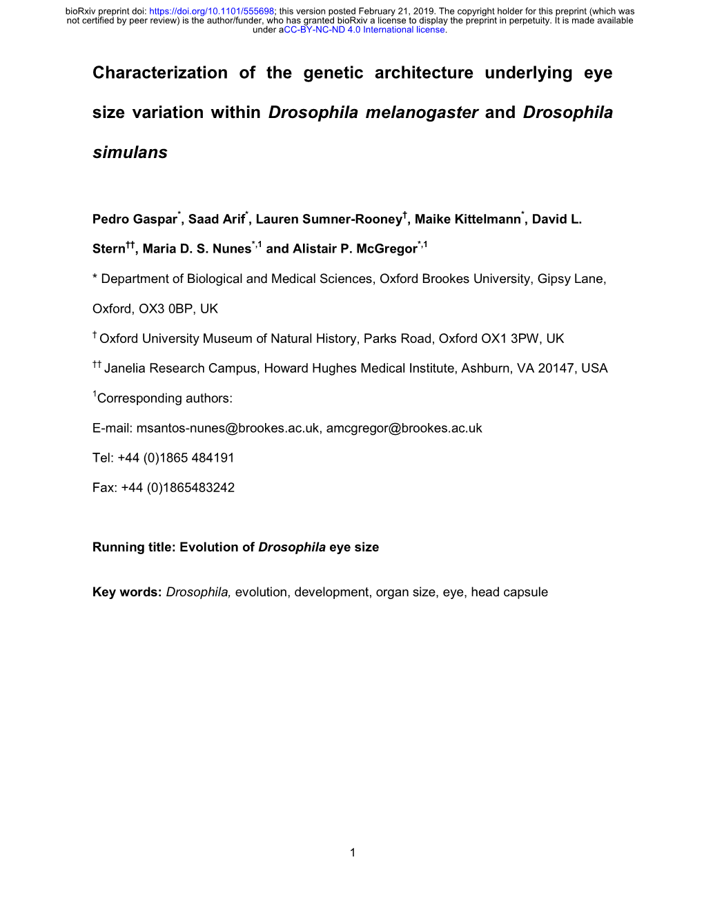 Characterization of the Genetic Architecture Underlying Eye Size Variation Within Drosophila Melanogaster and Drosophila Simulan