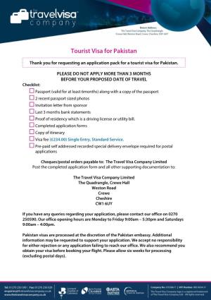 Tourist Visa for Pakistan