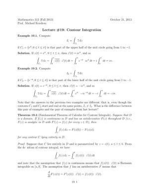 Lecture #19: Contour Integration Example 19.1