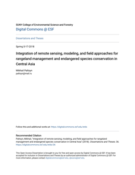 Integration of Remote Sensing, Modeling, and Field Approaches for Rangeland Management and Endangered Species Conservation in Central Asia