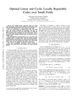 Optimal Linear and Cyclic Locally Repairable Codes Over Small Fields