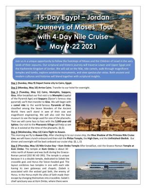 15-Day Egypt – Jordan “Journeys of Moses” Tour with 4-Day Nile Cruise May 9-22 2021