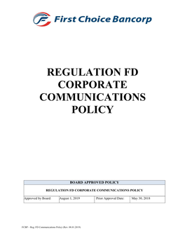 Regulation Fd Corporate Communications Policy