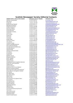 Scottish Newspaper Society Editorial Contacts