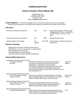 CURRICULUM VITAE Charles Theodore (Theo) Witsell, MS