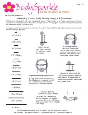 Measuring Chart - Body Jewelry Lengths & Diameters Print This Chart and Use the Length of the Lines Below to Measure the Jewelry You Have