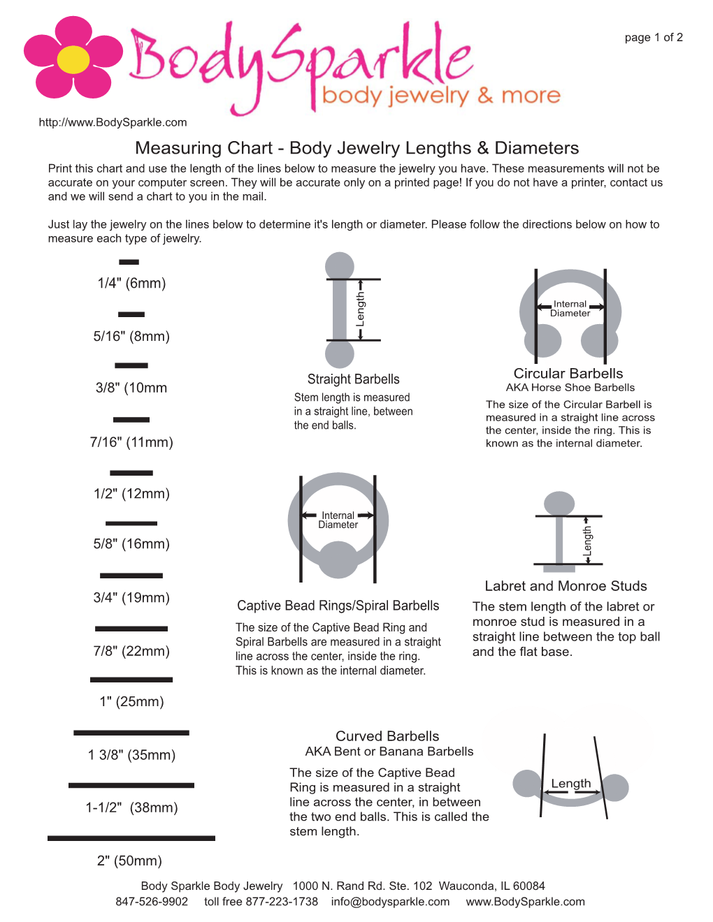 Measuring Chart - Body Jewelry Lengths & Diameters Print This Chart and Use the Length of the Lines Below to Measure the Jewelry You Have