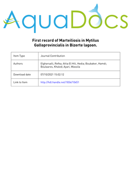 First Record of Marteiliosis in Mytilus Galloprovincialis in Bizerte Lagoon