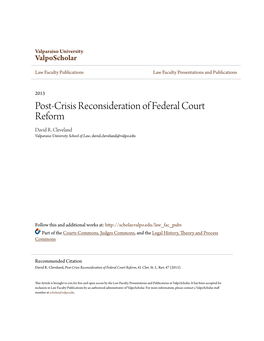 Post-Crisis Reconsideration of Federal Court Reform David R