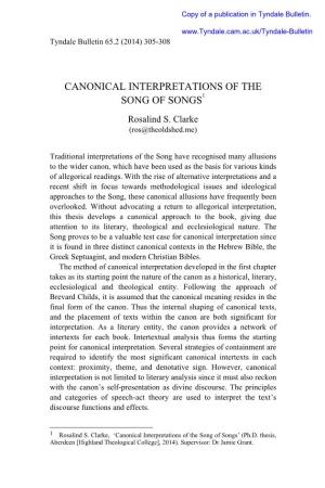 Rosalind S. Clarke, "Canonical Interpretations of the Song of Songs,"