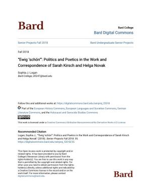 Politics and Poetics in the Work and Correspondence of Sarah Kirsch and Helga Novak