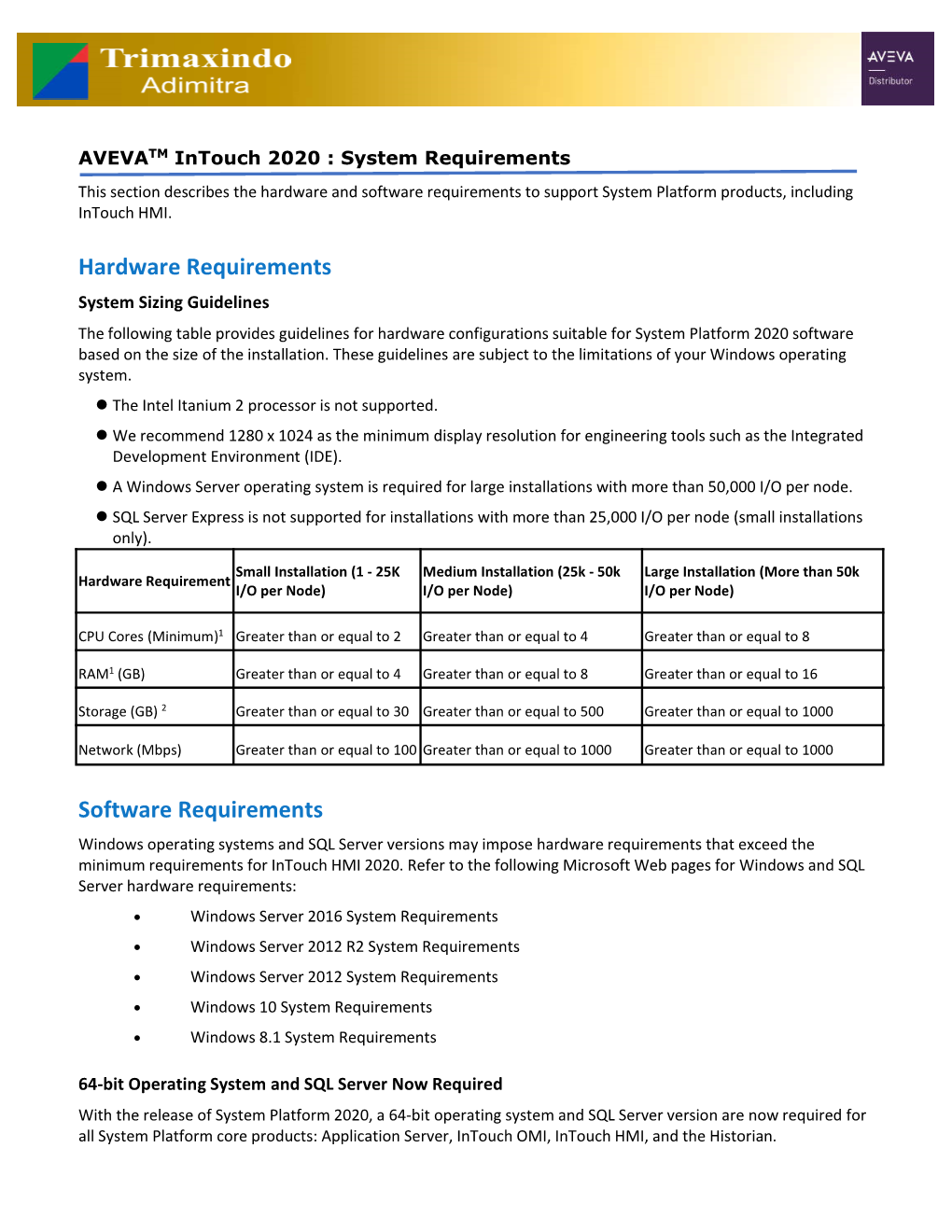 AVEVATM Intouch 2020 System Requirements This Section Describes the