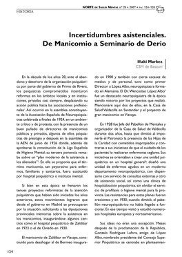 Incertidumbres Asistenciales. De Manicomio a Seminario De Derio