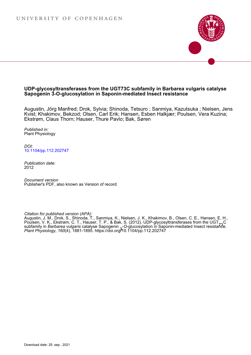 Glucosylation in Saponin-Mediated Insect Resistance