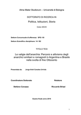 Percorsi E Attivismo Degli Anarchici Emiliani E Romagnoli in Argentina E Brasile Nella Svolta Di Fine Ottocento