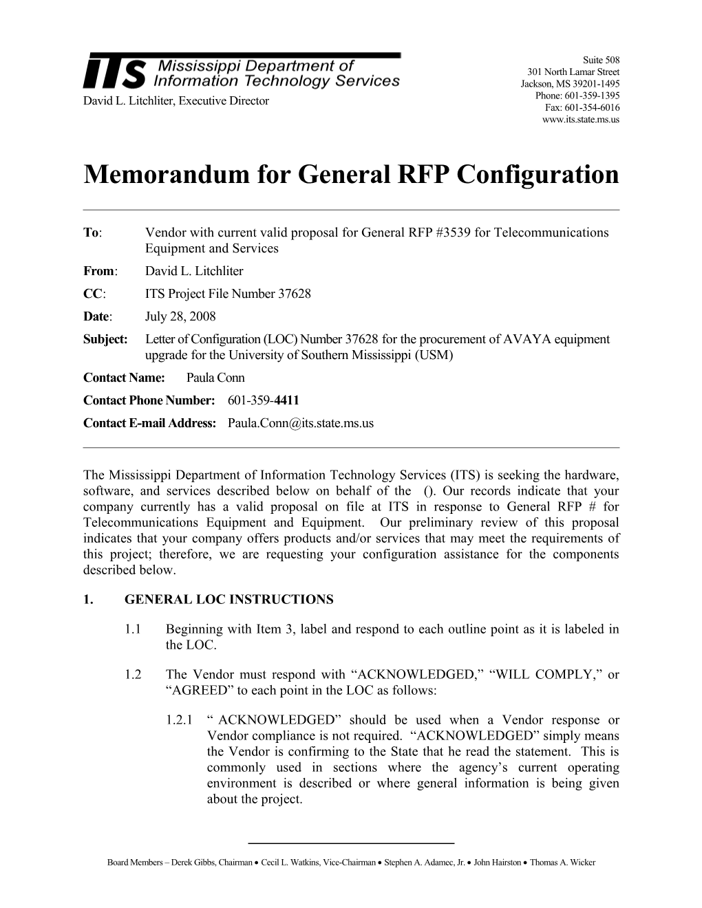 Memorandum for General RFP Configuration s22