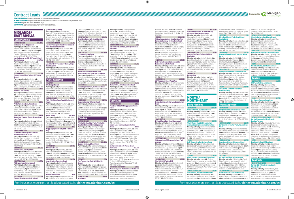 Contract Leads Powered by EARLY PLANNING Projects in Planning up to Detailed Plans Submitted