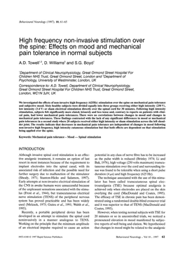Effects on Mood and Mechanical Pain Tolerance in Normal Subjects