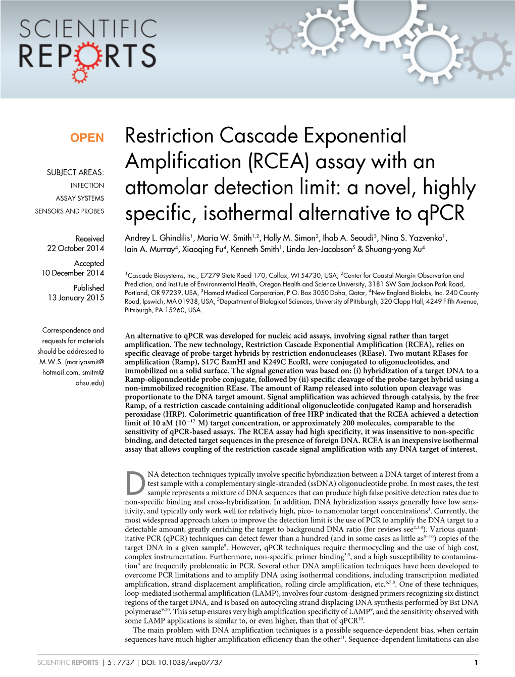 Restriction Cascade Exponential Amplification (RCEA), Relies on Should Be Addressed to Specific Cleavage of Probe-Target Hybrids by Restriction Endonucleases (Rease)