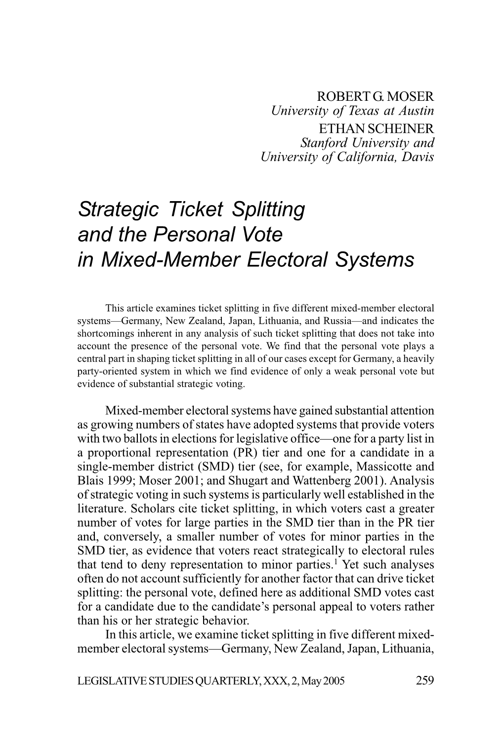 Strategic Ticket Splitting and the Personal Vote in Mixed-Member Electoral Systems