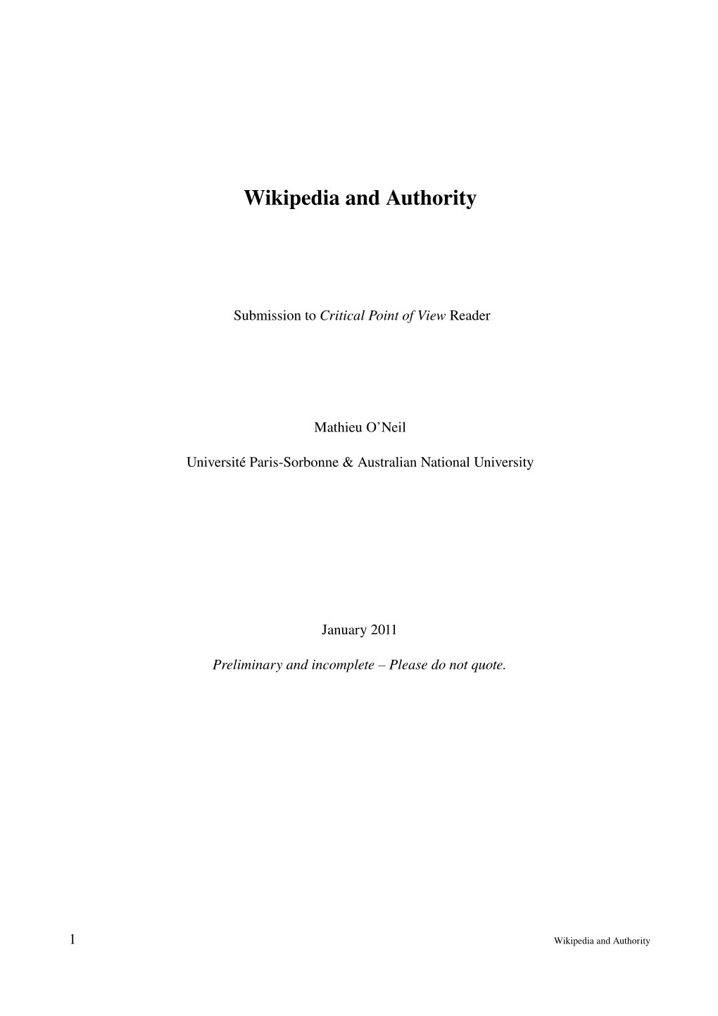 Wikipedia and Authority