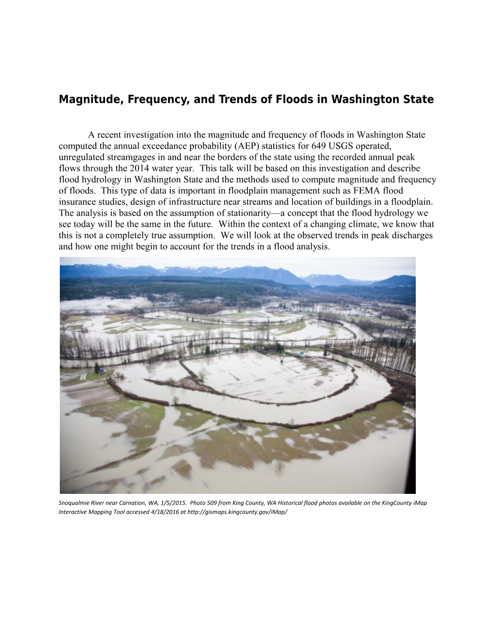 Magnitude, Frequency, and Trends of Floods in Washington State