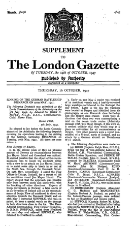 The London Gazette of TUESDAY, the Itfh of OCTOBER, 1947 by Registered As a Newspaper