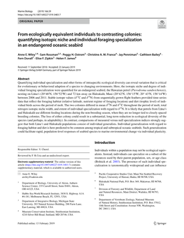 Quantifying Isotopic Niche and Individual Foraging Specialization in an Endangered Oceanic Seabird