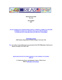 STATE COMPLIANCE with INTERNATIONAL CRIMINAL TRIBUNAL for the FORMER YUGOSLAVIA ARTICLE 29 (D) and (E) OBLIGATIONS: a COMPARATIVE EXPLORATION of CROATIA and SERBIA