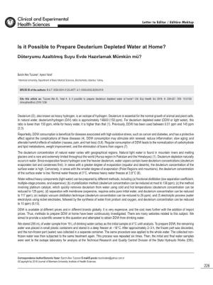 Health Sciences Is It Possible to Prepare Deuterium Depleted Water