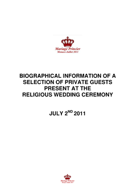 Biographical Information of a Selection of Private Guests Present at the Religious Wedding Ceremony
