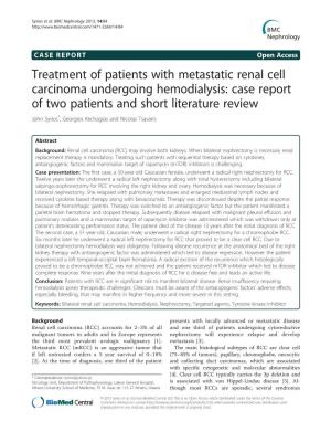 Treatment of Patients with Metastatic Renal Cell Carcinoma Undergoing Hemodialysis: Case Report of Two Patients and Short Litera