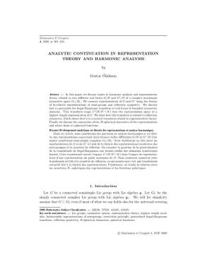 ANALYTIC CONTINUATION in REPRESENTATION THEORY and HARMONIC ANALYSIS by Gestur ´Olafsson