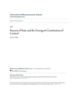 Reason of State and the Emergent Constitution of Control Arthur S