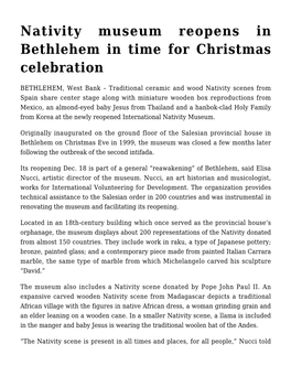 Nativity Museum Reopens in Bethlehem in Time for Christmas Celebration