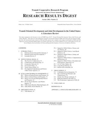 Transit-Oriented Development and Joint Development in the United States: a Literature Review