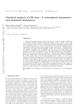 Chemical Analysis of CH Stars-I: Atmospheric Parameters And